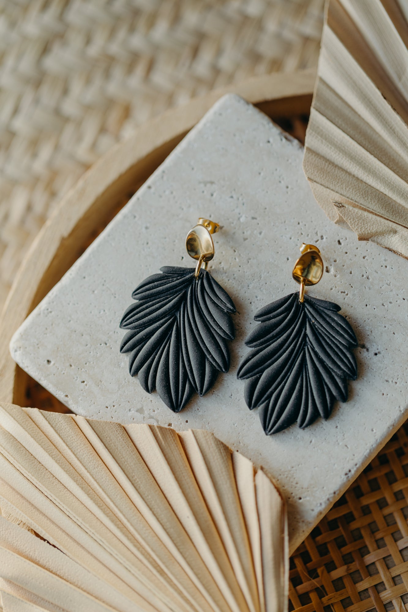 LAURIE - large black leaf earrings