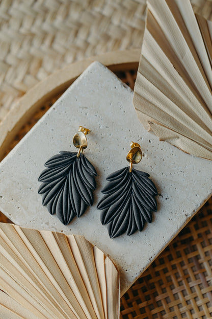 LAURIE - large black leaf earrings