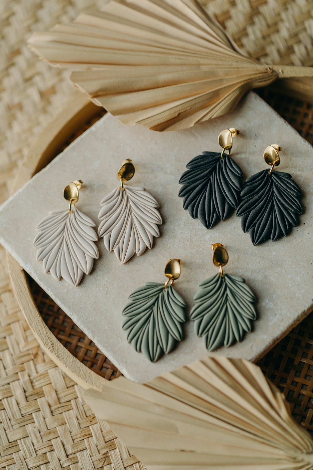 LAURIE - large black leaf earrings