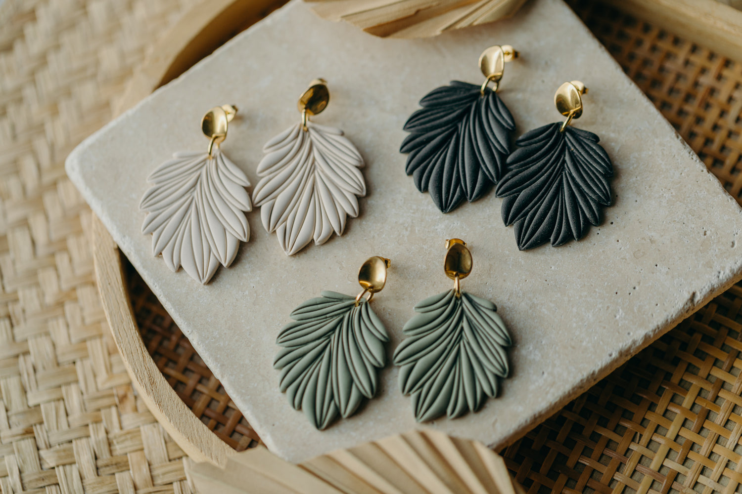 LAURIE - large black leaf earrings