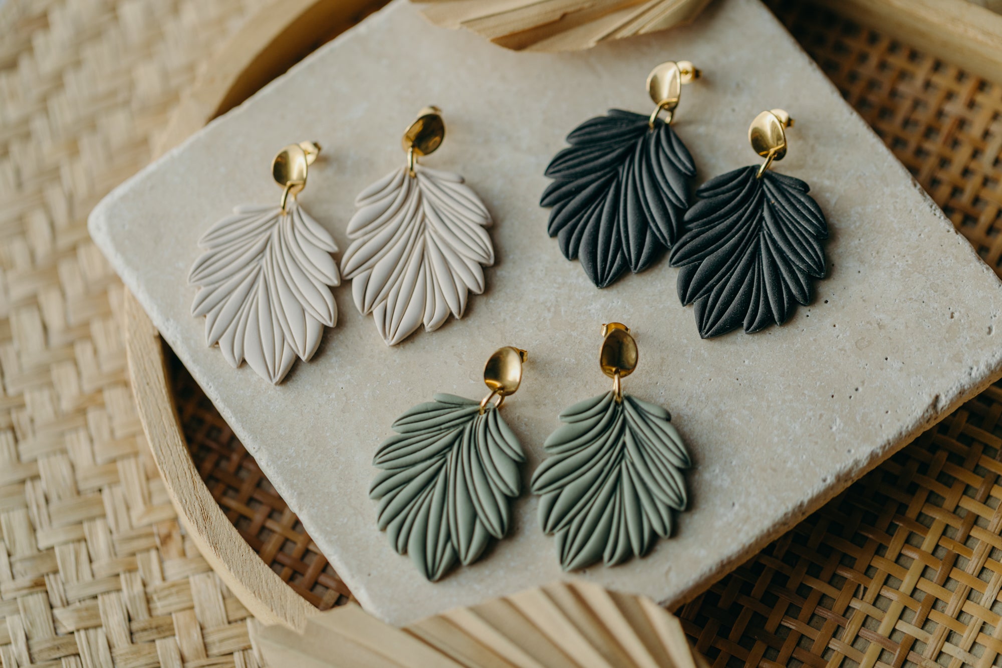 LAURIE - large black leaf earrings