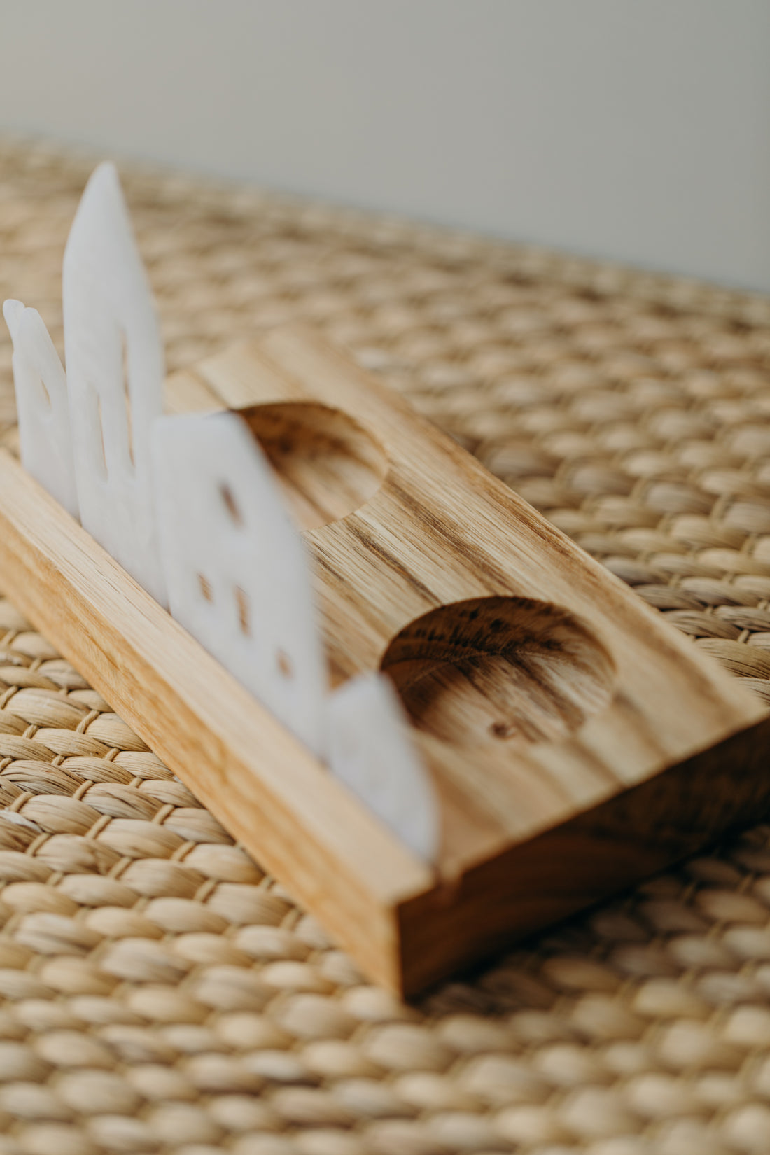 small white light houses made of polymer clay