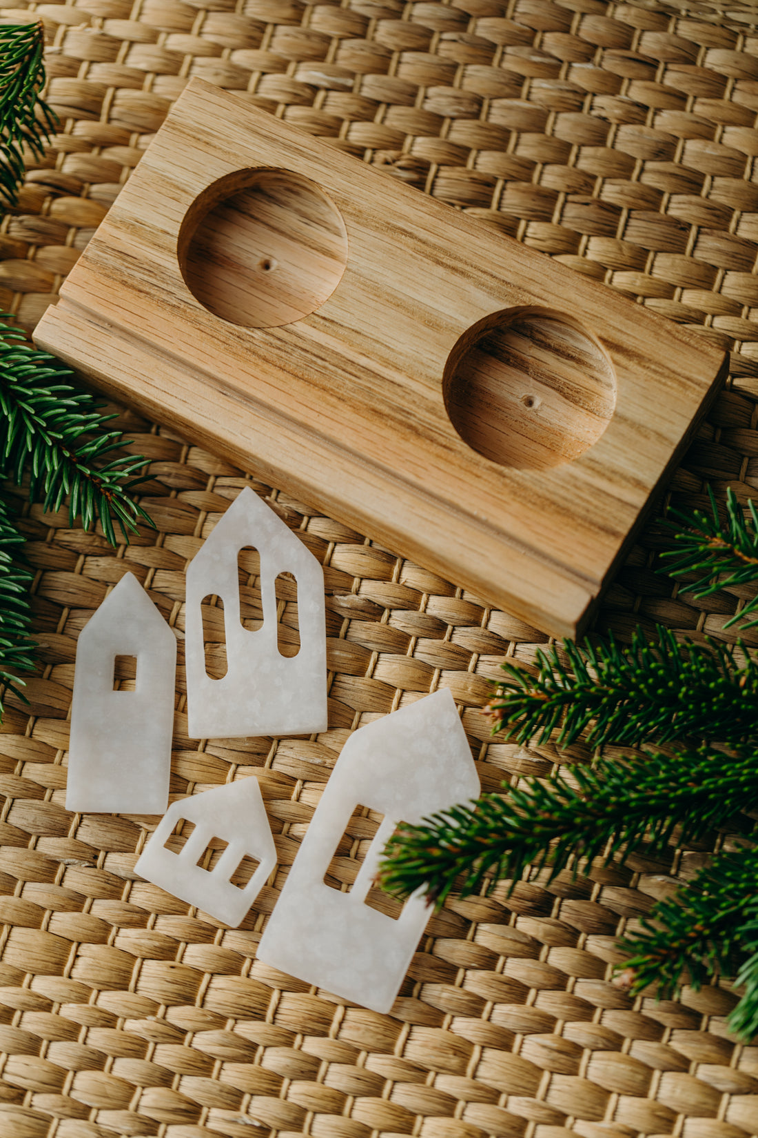 small white light houses made of polymer clay