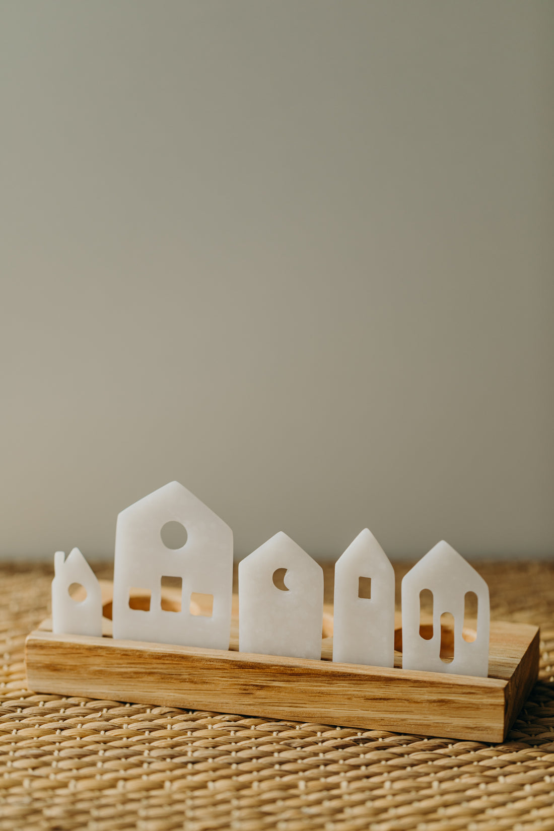 small white light houses made of polymer clay