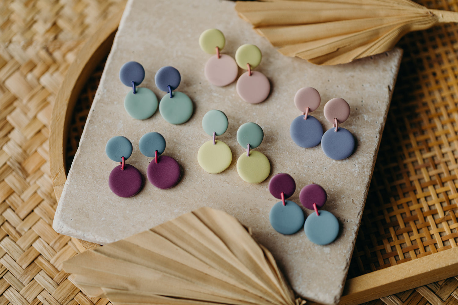 D - MALO - two-tone polymer clay earrings - Smokey Mauve - Hydrangea Blue