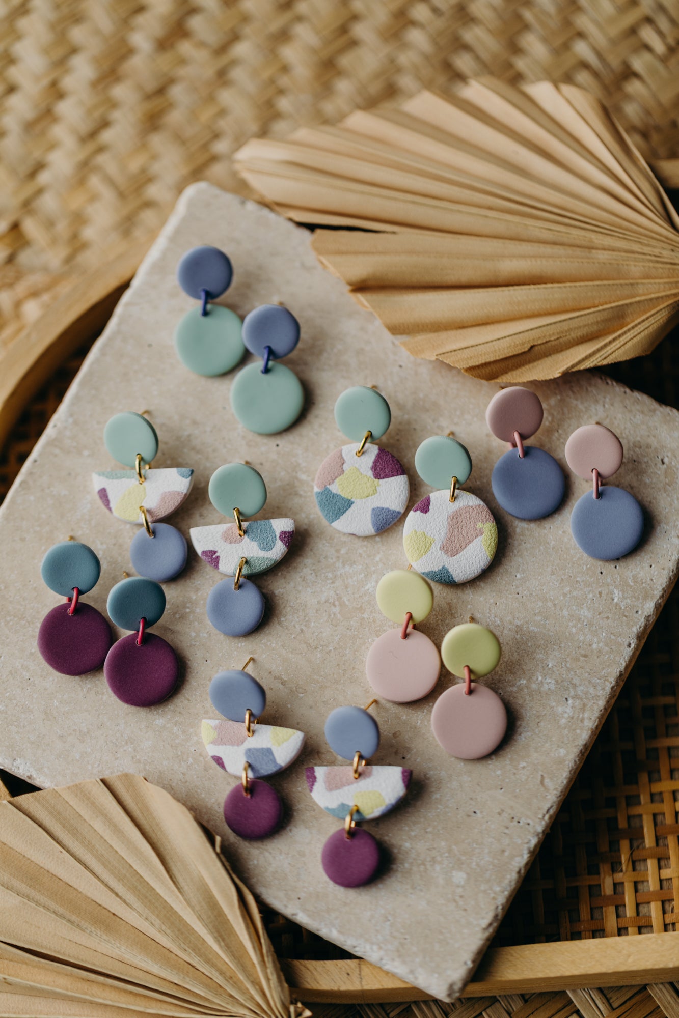 D - MALO - two-tone polymer clay earrings - Sage Green - Light Pastel Yellow