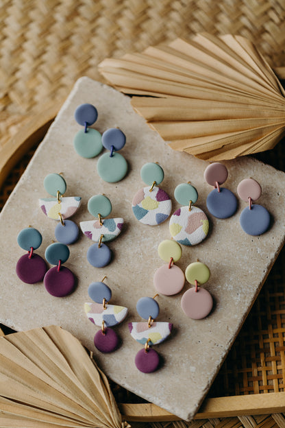 D - MALO - two-tone polymer clay earrings - Sage Green - Light Pastel Yellow