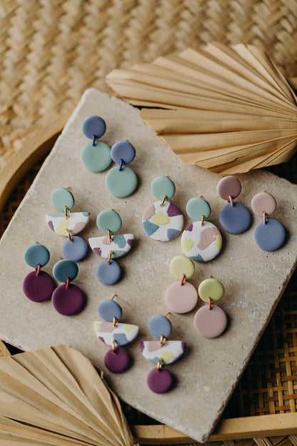 D - MALO - two-tone polymer clay earrings - Smokey Mauve - Hydrangea Blue