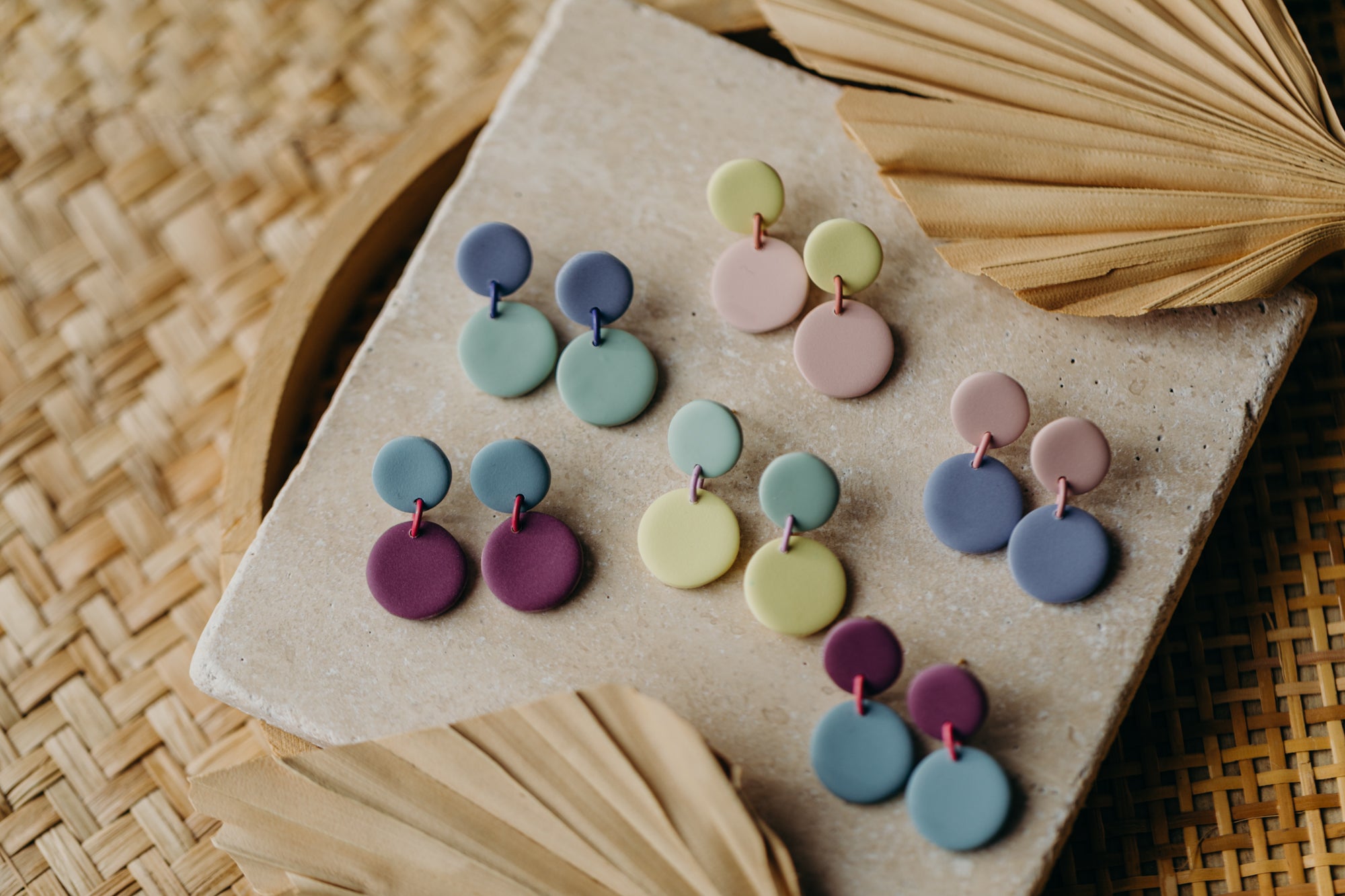 D - MALO - two-tone polymer clay earrings - Smokey Mauve - Hydrangea Blue