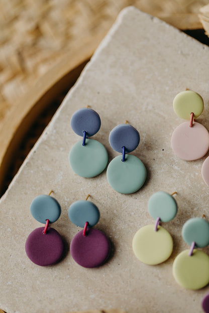 D - MALO - two-tone polymer clay earrings - Smokey Mauve - Hydrangea Blue