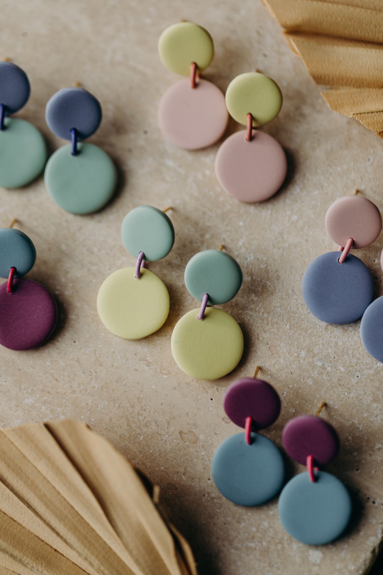 D - MALO - two-tone polymer clay earrings - Sage Green - Light Pastel Yellow