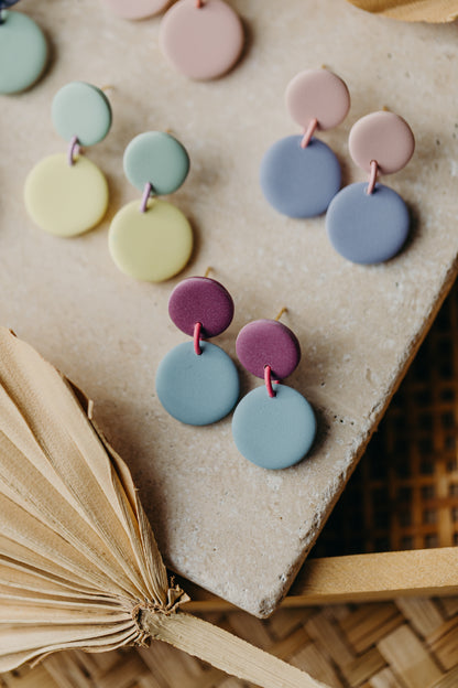 D - MALO - two-tone polymer clay earrings - Smokey Mauve - Hydrangea Blue