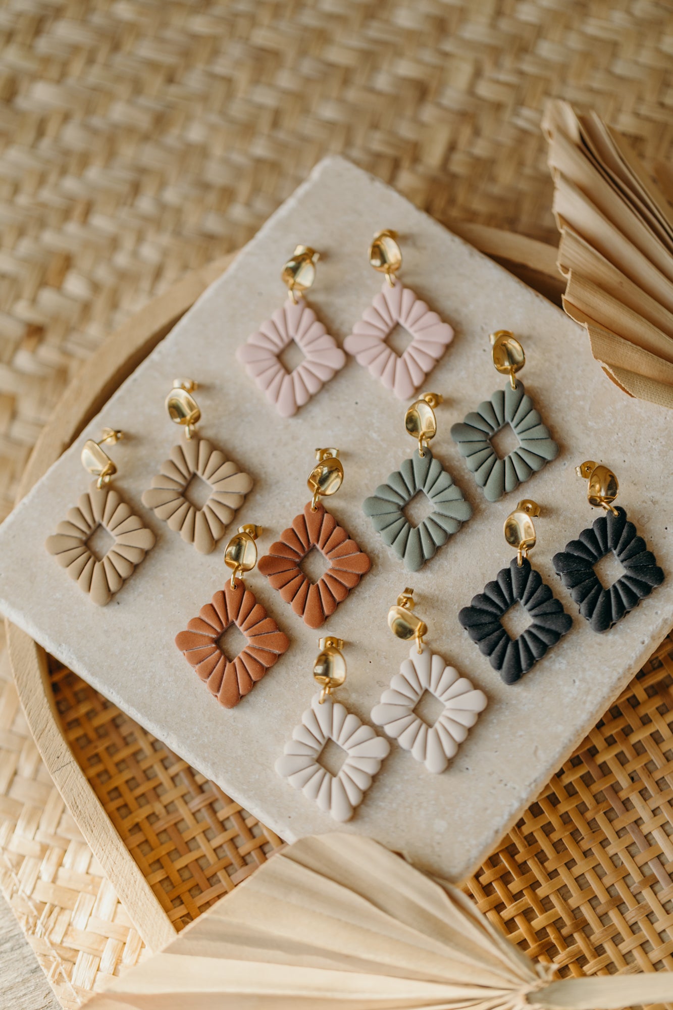 MARIE LOU - sand-colored polymer clay diamond earrings