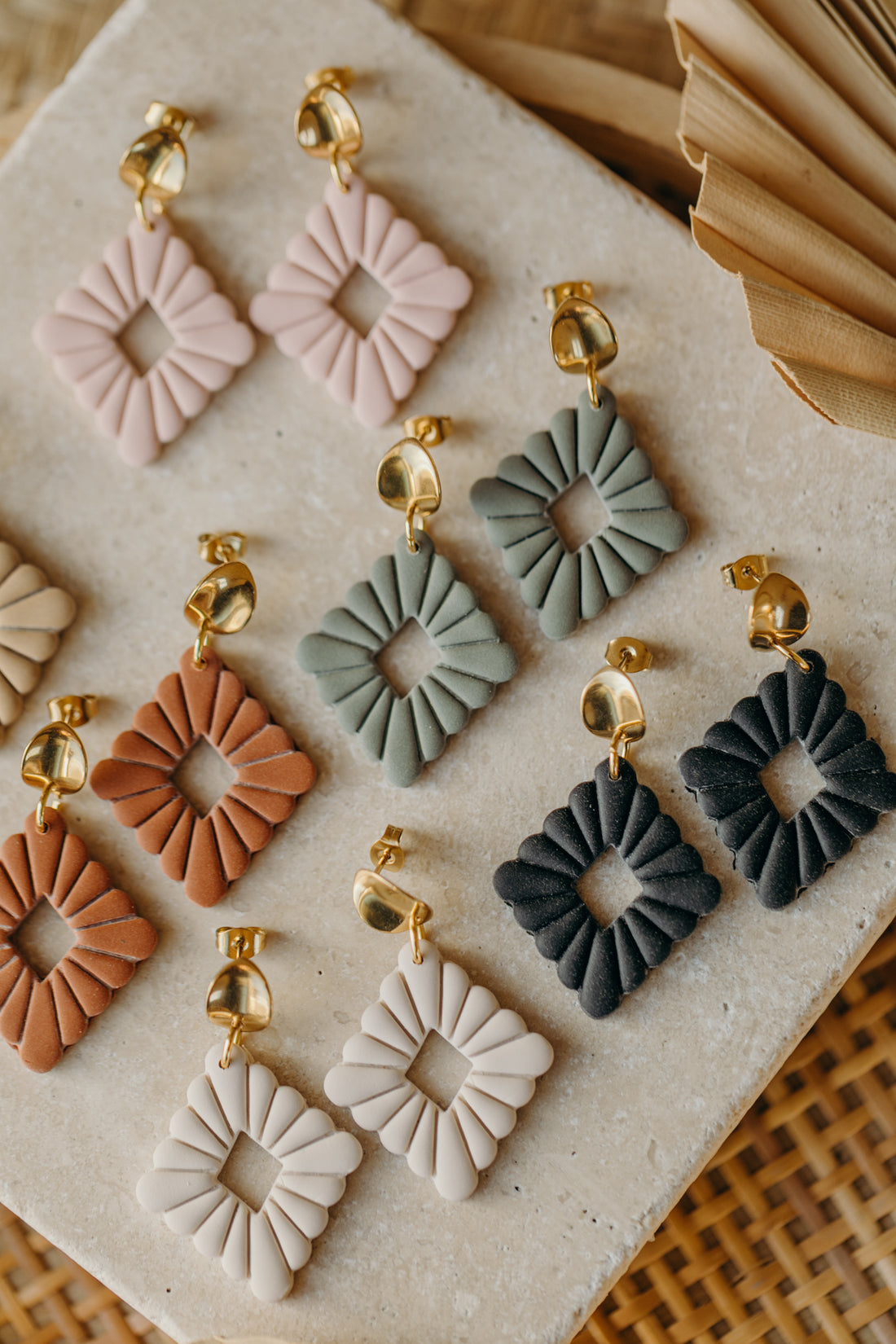 MARIE LOU - Green Polymer Clay Diamond Earrings