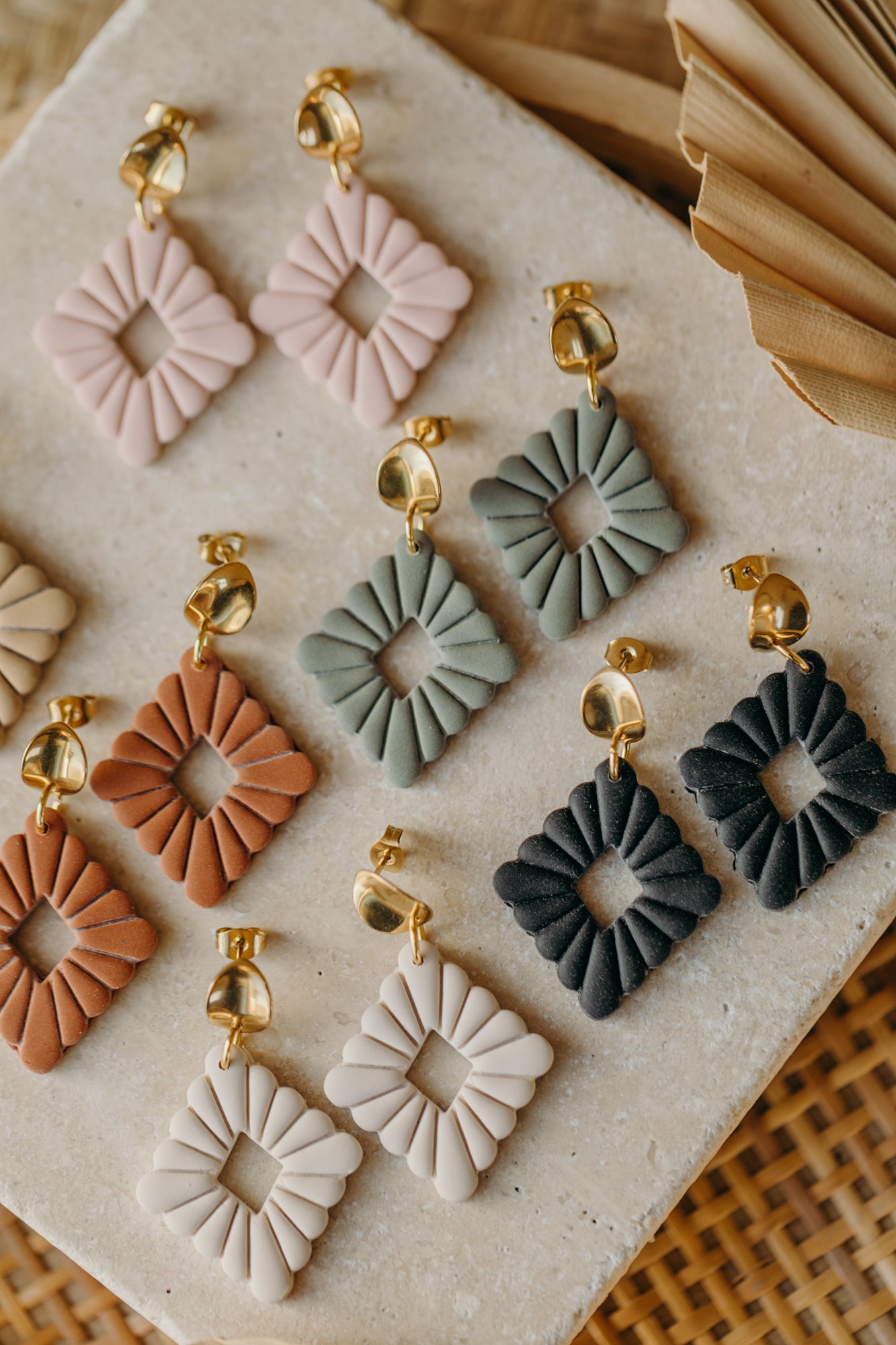 MARIE LOU - Green Polymer Clay Diamond Earrings