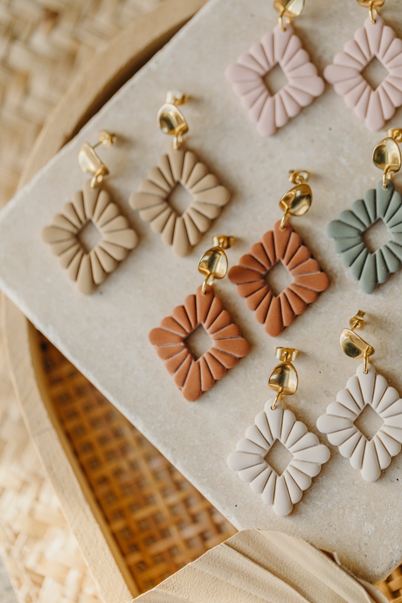 MARIE LOU - sand-colored polymer clay diamond earrings
