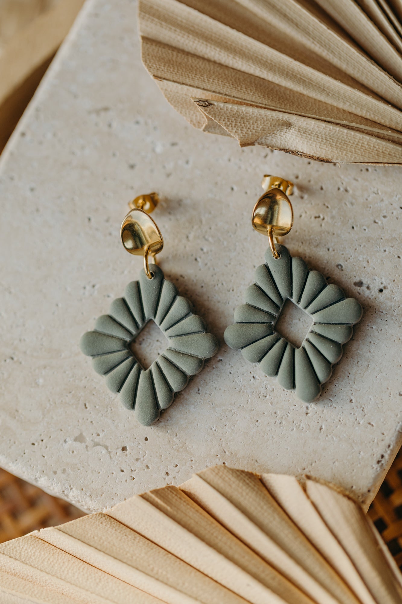 MARIE LOU - Green Polymer Clay Diamond Earrings