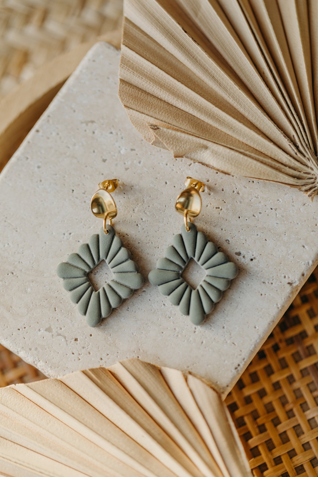 MARIE LOU - Green Polymer Clay Diamond Earrings