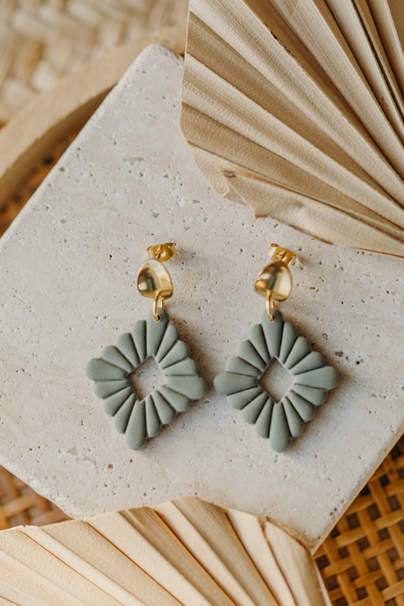 MARIE LOU - Green Polymer Clay Diamond Earrings