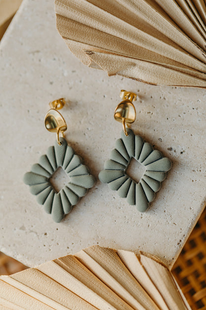 MARIE LOU - Green Polymer Clay Diamond Earrings