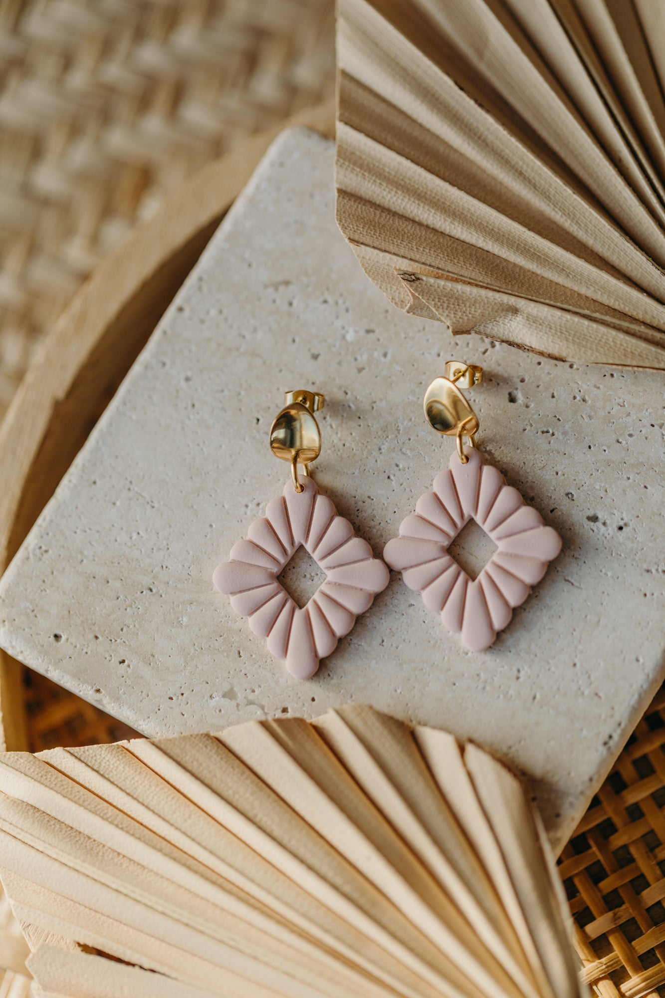 MARIE LOU - Pink Polymer Clay Diamond Earrings