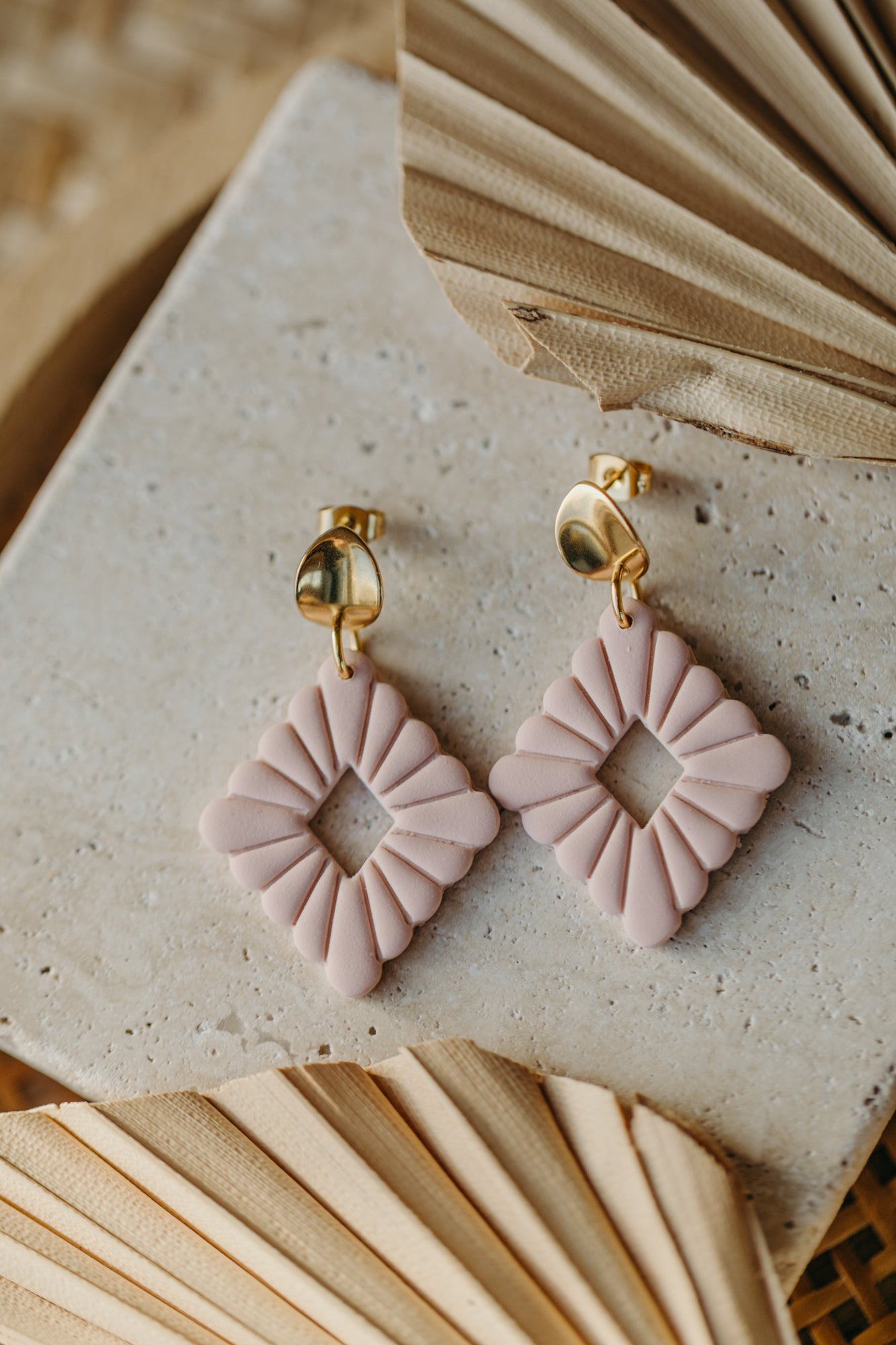 MARIE LOU - Pink Polymer Clay Diamond Earrings
