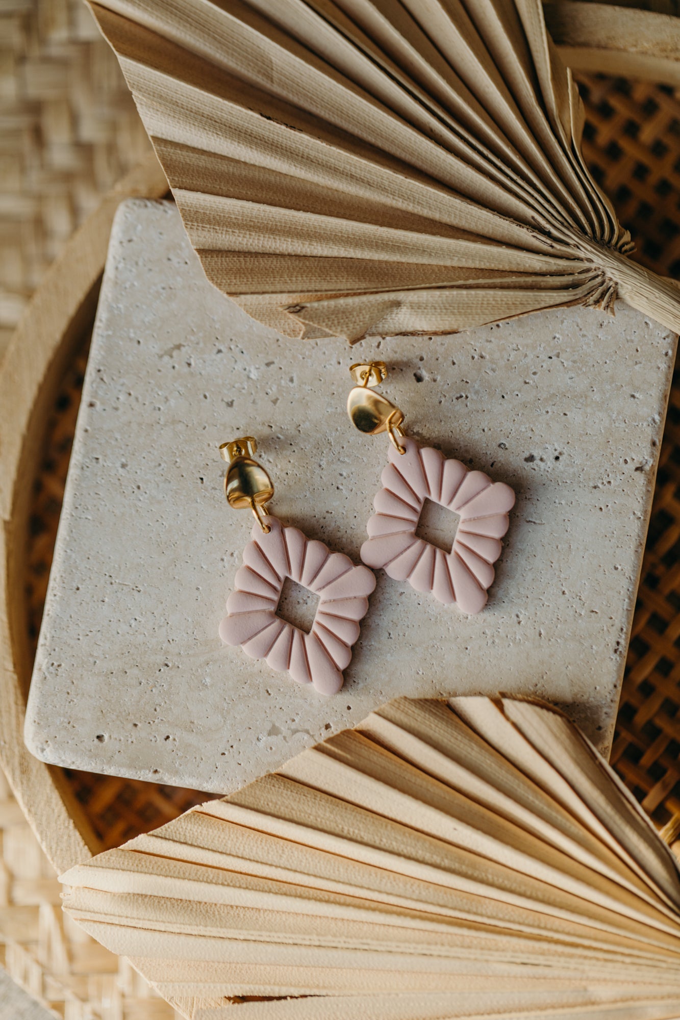 MARIE LOU - Pink Polymer Clay Diamond Earrings
