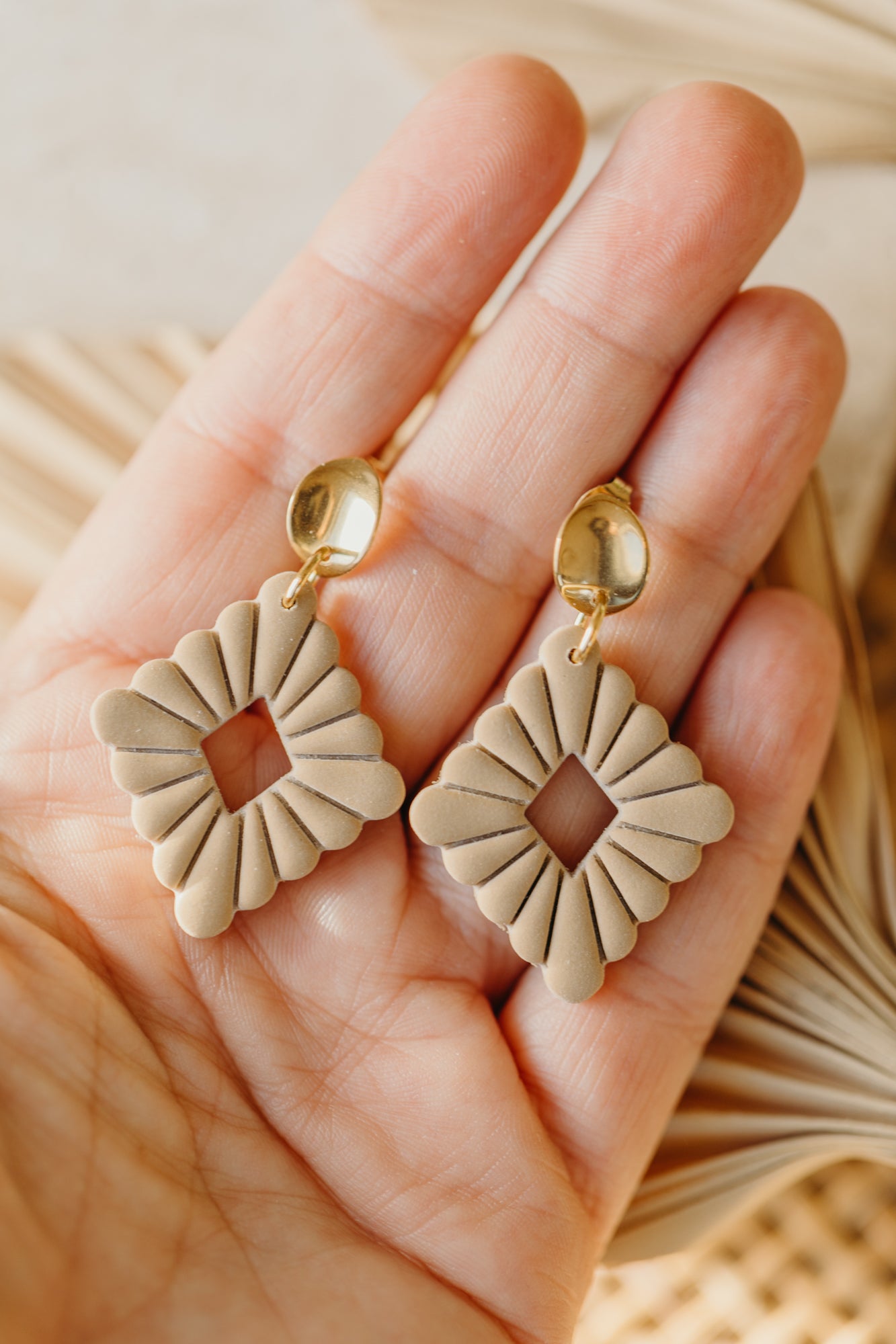 MARIE LOU - sand-colored polymer clay diamond earrings