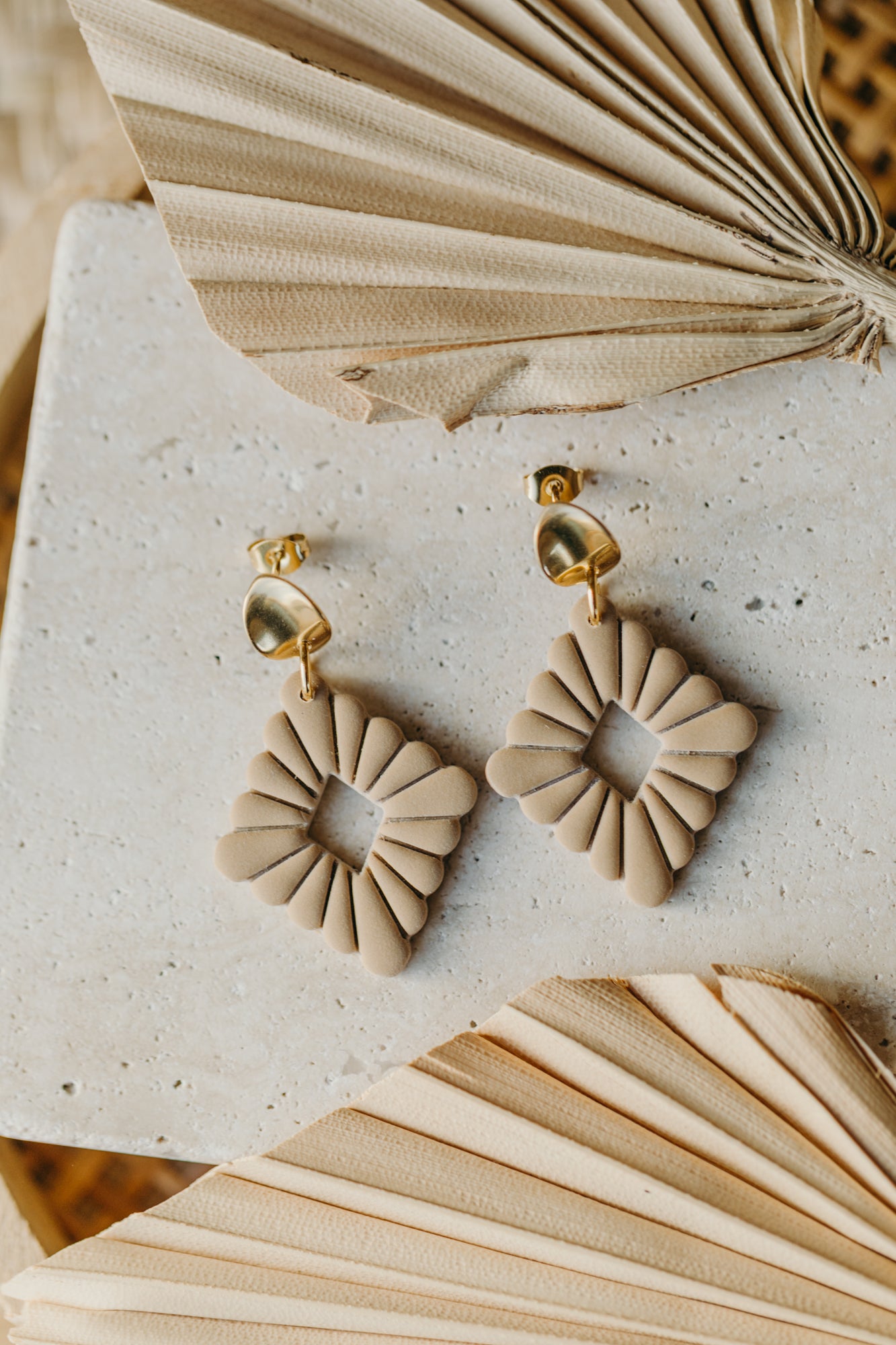 MARIE LOU - sand-colored polymer clay diamond earrings