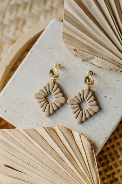 MARIE LOU - sand-colored polymer clay diamond earrings