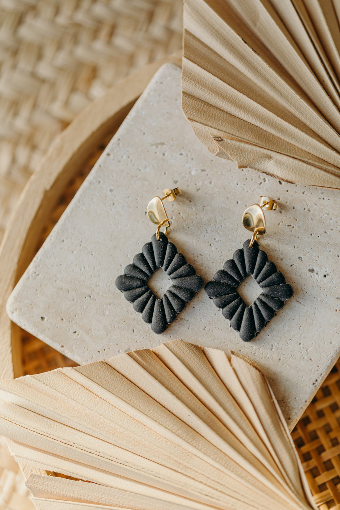 MARIE LOU - black polymer clay diamond earrings