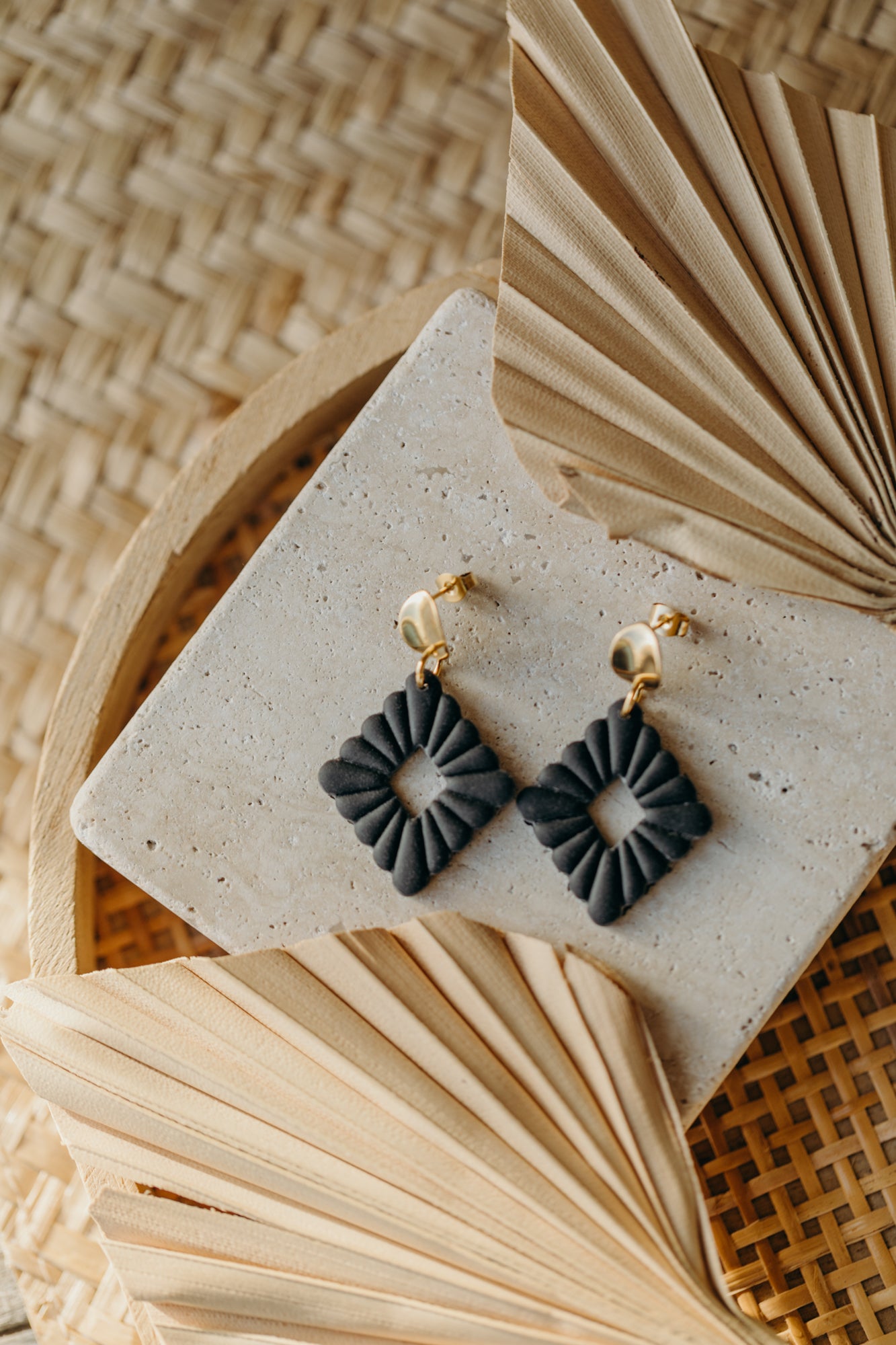 MARIE LOU - black polymer clay diamond earrings