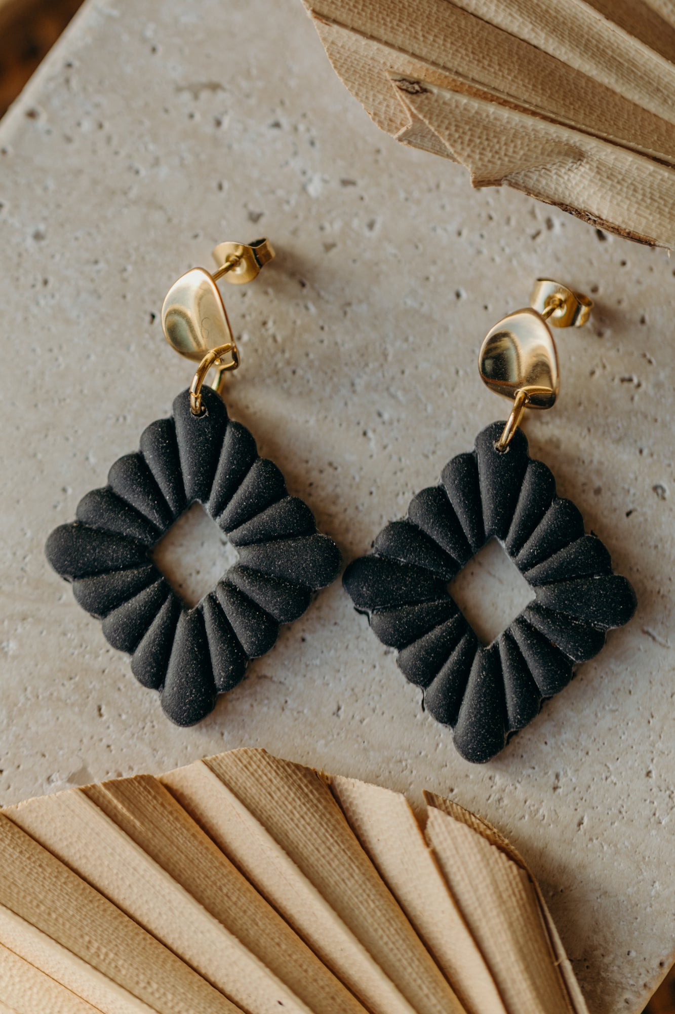 MARIE LOU - black polymer clay diamond earrings