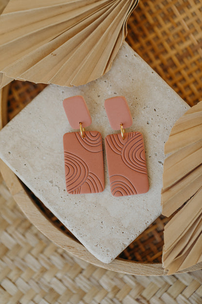MEG - square patterned earrings in light terracotta