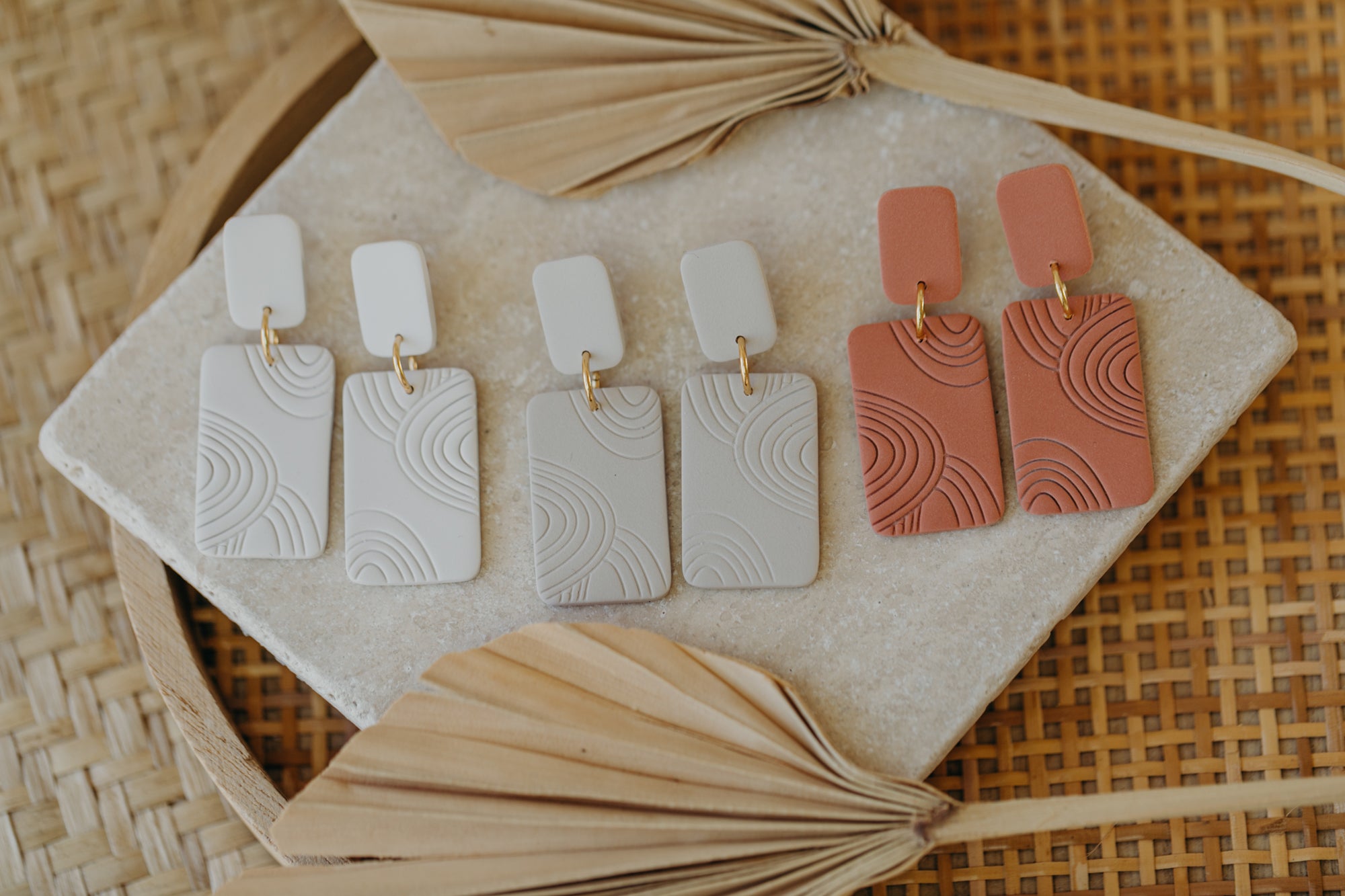 MEG - square patterned earrings in light terracotta