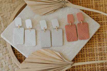 MEG - cream white square earrings with pattern