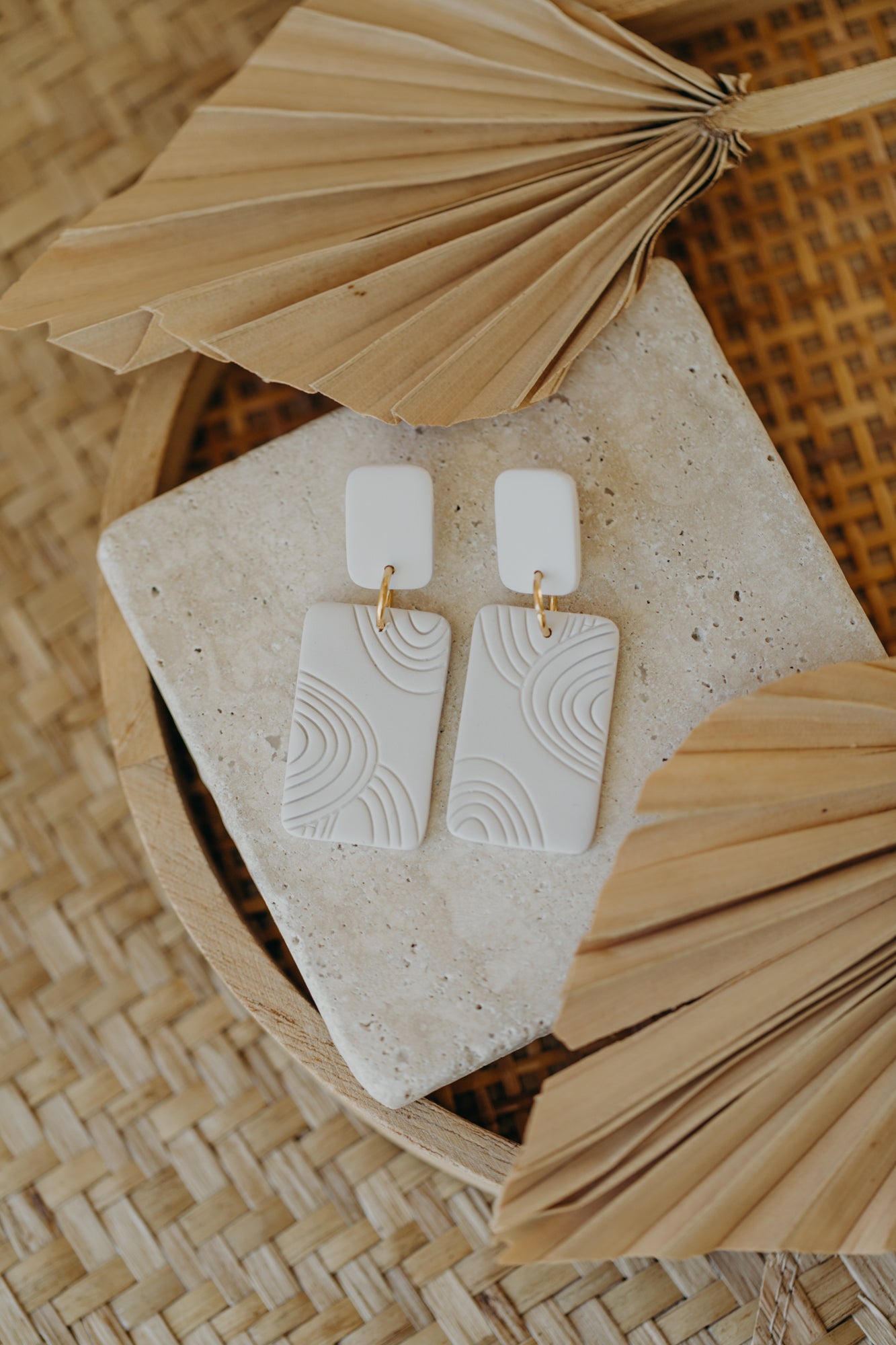 MEG - cream white square earrings with pattern
