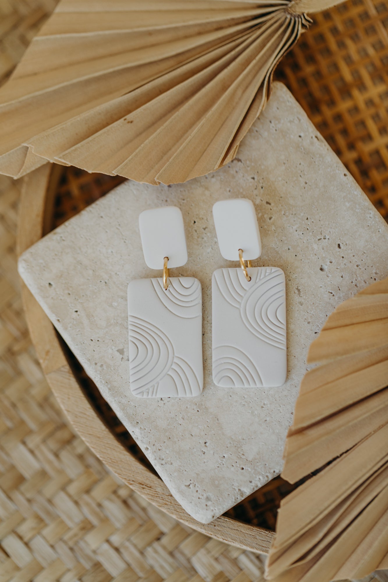 MEG - cream white square earrings with pattern