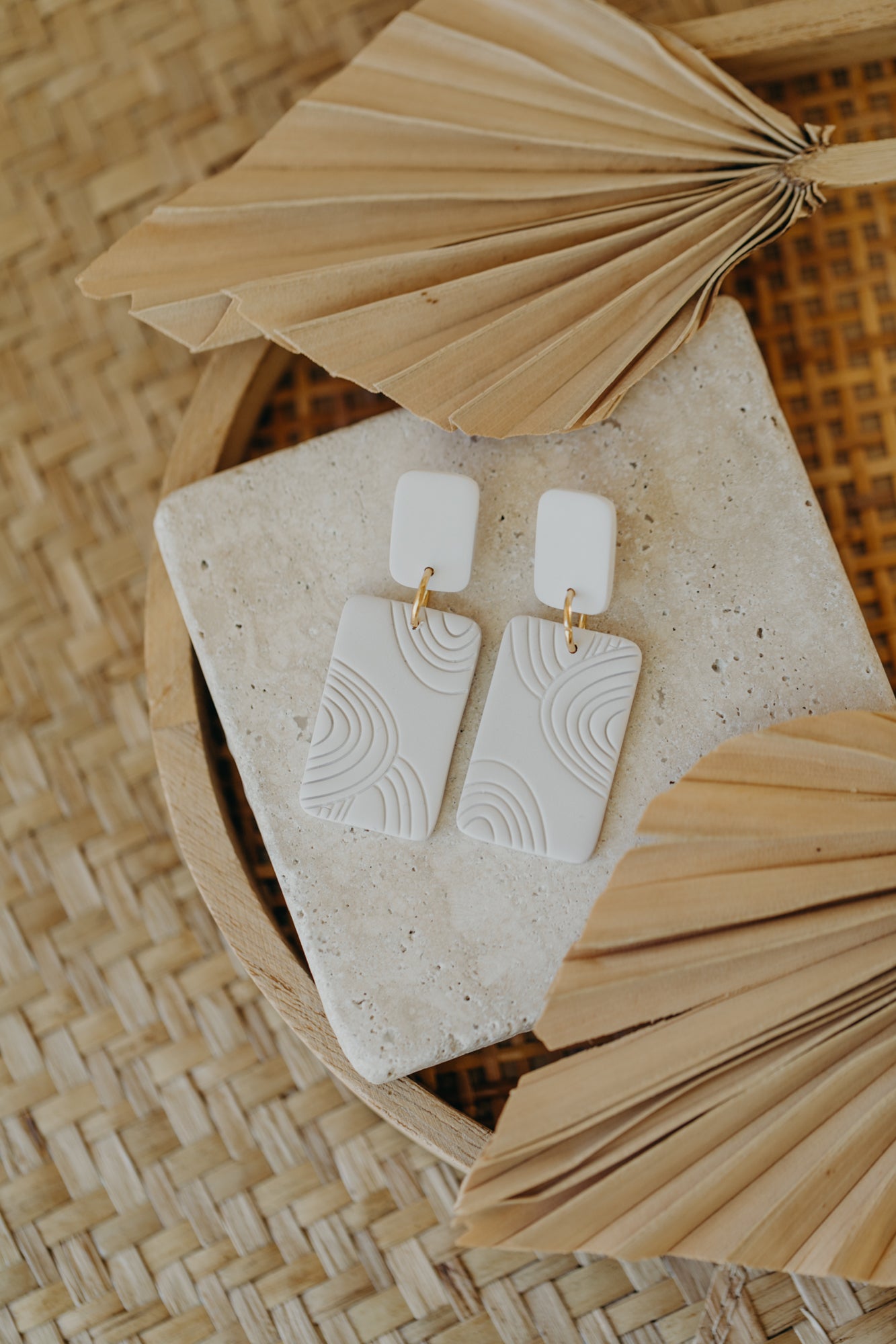 MEG - cream white square earrings with pattern