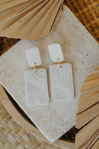 MEG - cream white square earrings with pattern