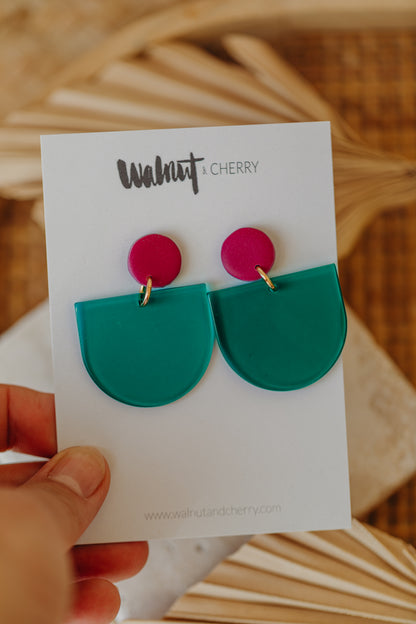 MELA – Statement-Ohrringe in Fuchsia &amp; Dunkelgrün