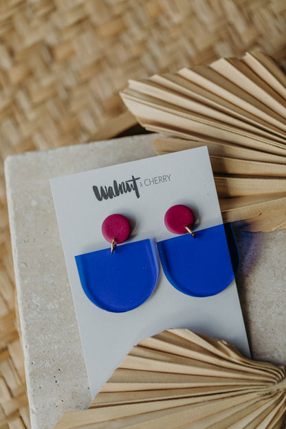 MELA - Statement earrings in raspberry &amp; cornflower blue