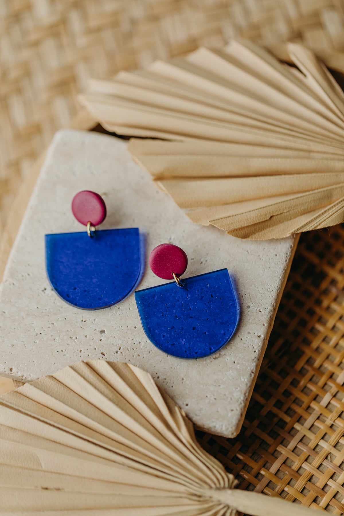 MELA - Statement earrings in raspberry &amp; cornflower blue