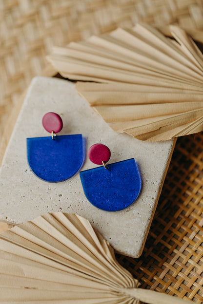 MELA - Statement earrings in raspberry &amp; cornflower blue