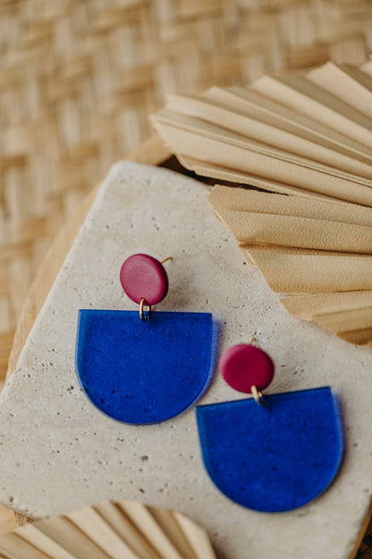 MELA - Statement earrings in raspberry &amp; cornflower blue