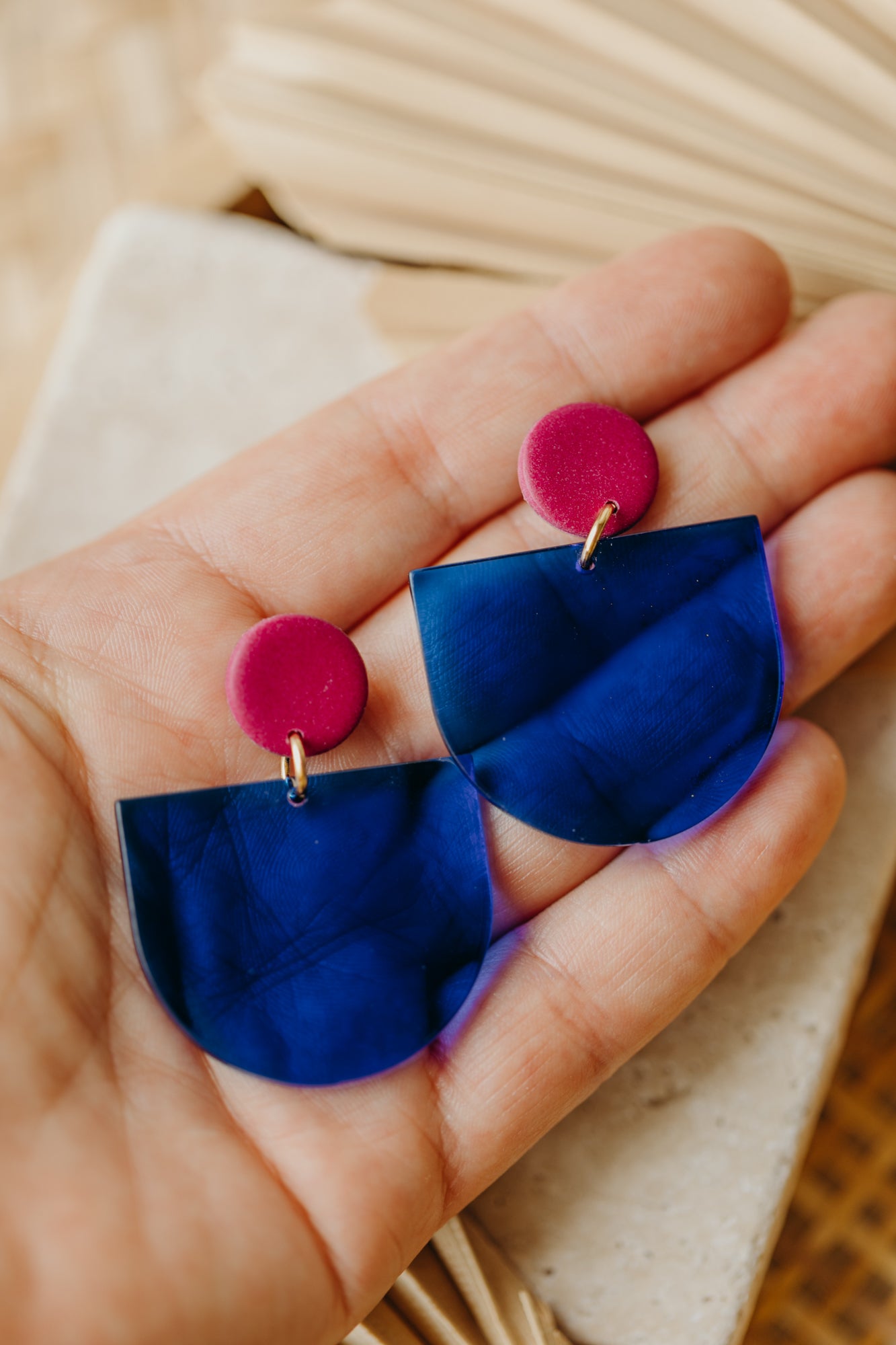 MELA - Statement earrings in raspberry &amp; cornflower blue