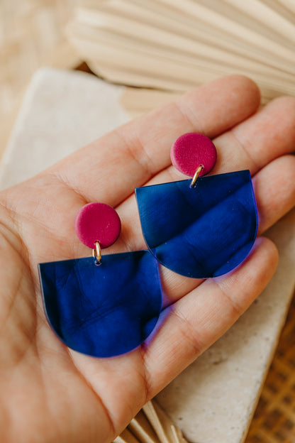MELA - Statement earrings in raspberry &amp; cornflower blue