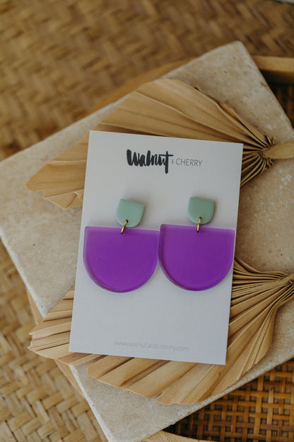 MELA - Statement Ohrringe in salbeigrün &amp; lila