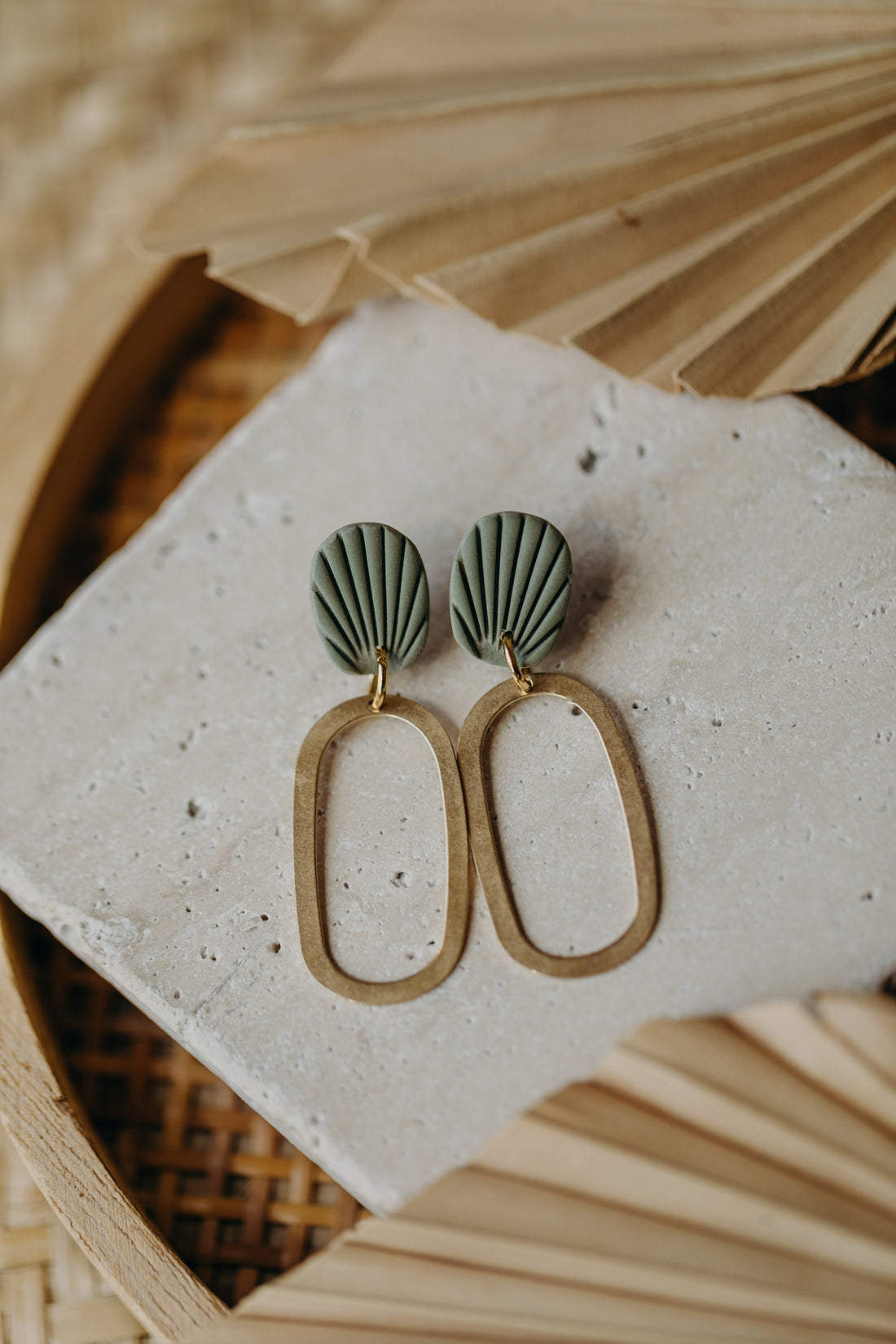 Polymer Clay Earring in Eucalyptus Green