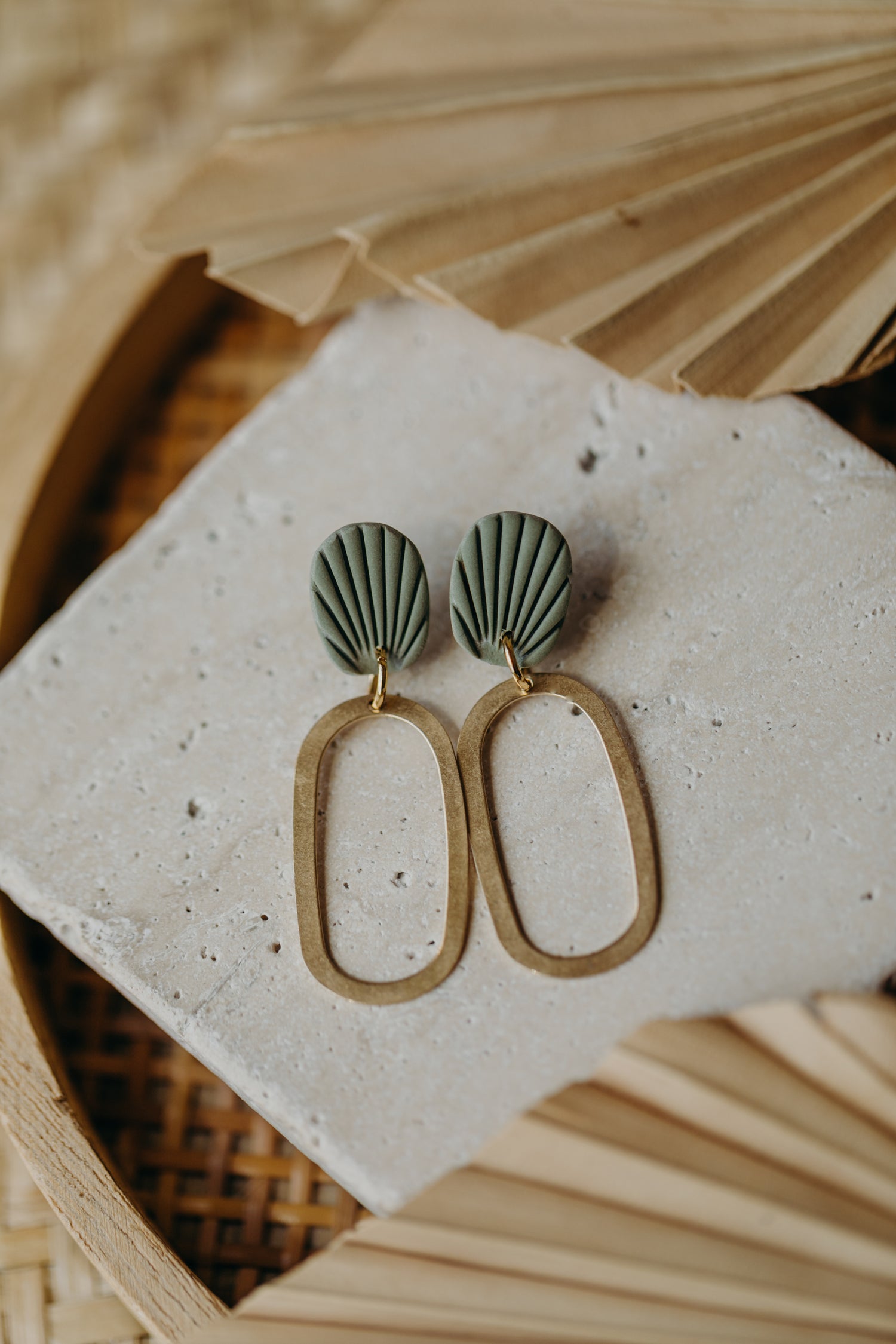 Polymer Clay Earring in Eucalyptus Green